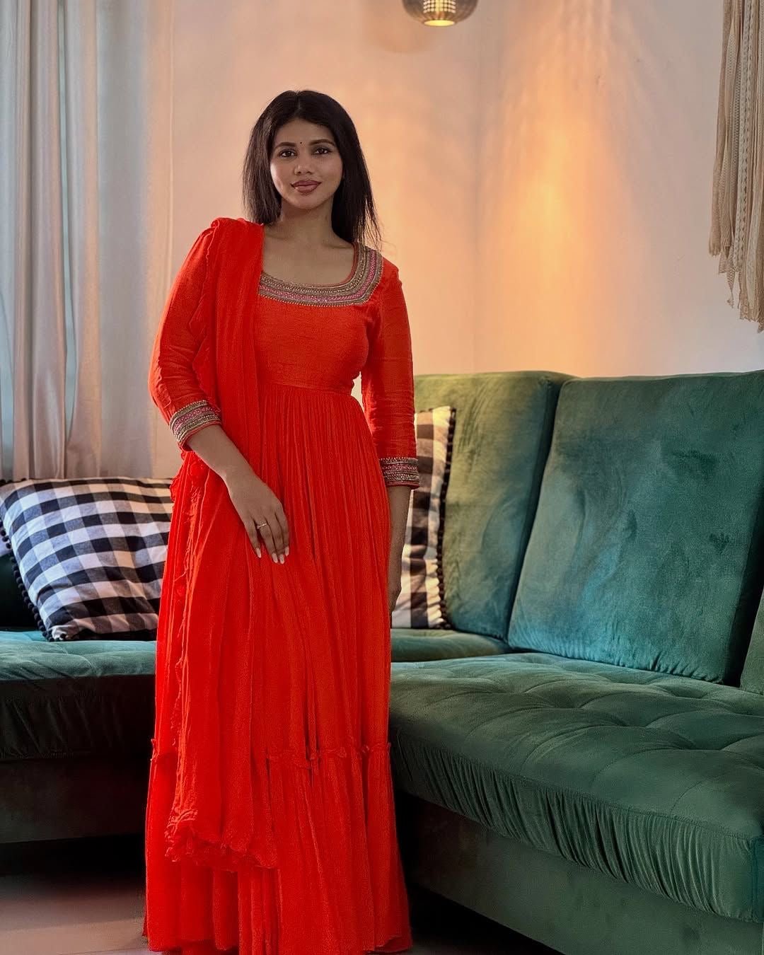 Chinon Gown With beautiful frill embroidery - Chikankari official