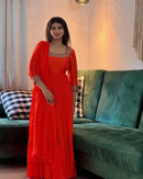 Chinon Gown With beautiful frill embroidery - Chikankari official