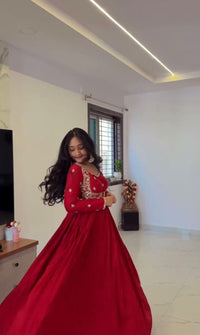 Chinon Silk Mirror Work Gown - Chikankari official