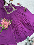 Chinon Silk Mirror Work Gown - Chikankari official