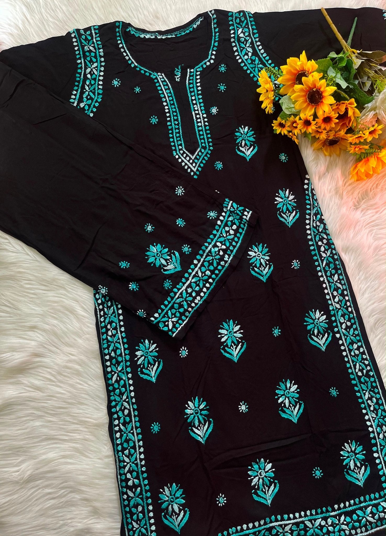 Classic black Multi color thread combo - Chikankari official