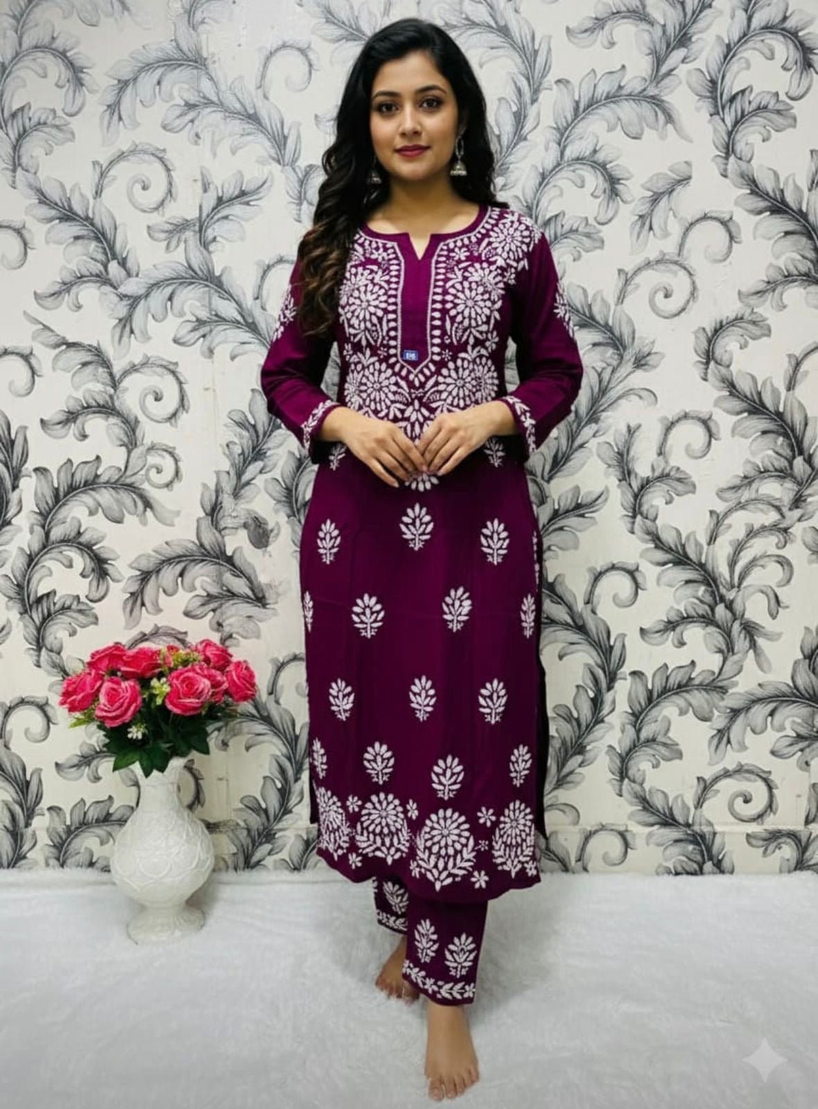 Comfort Winter Friendly Rayon Co - ord Set - Chikankari official