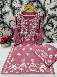 Comfort Winter Friendly Rayon Co - ord Set - Chikankari official