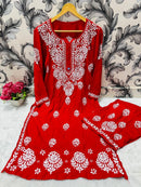 Comfort Winter Friendly Rayon Co - ord Set - Chikankari official