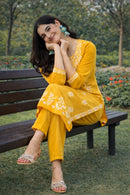 Cotton Blen Kurta pant set yellow - Chikankari official