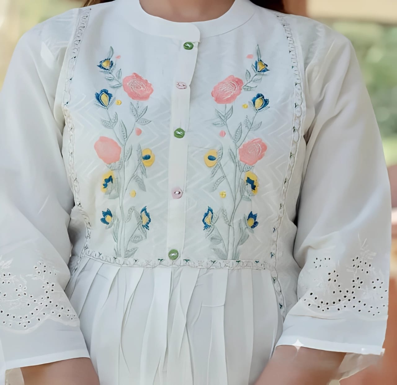 Cotton chikankari embroidered top with pants court set - Chikankari official