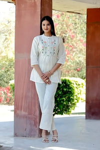 Cotton chikankari embroidered top with pants court set - Chikankari official