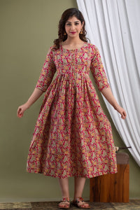 Cotton Gown for maternity and feeding - Chikankari official