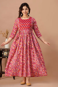 Cotton Gown for maternity and feeding - Chikankari official