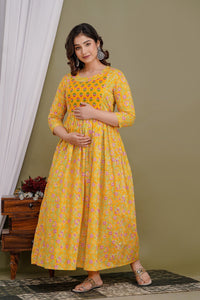 Cotton Gown for maternity and feeding - Chikankari official