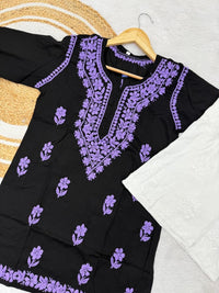 Cotton short color thread Top - Chikankari official