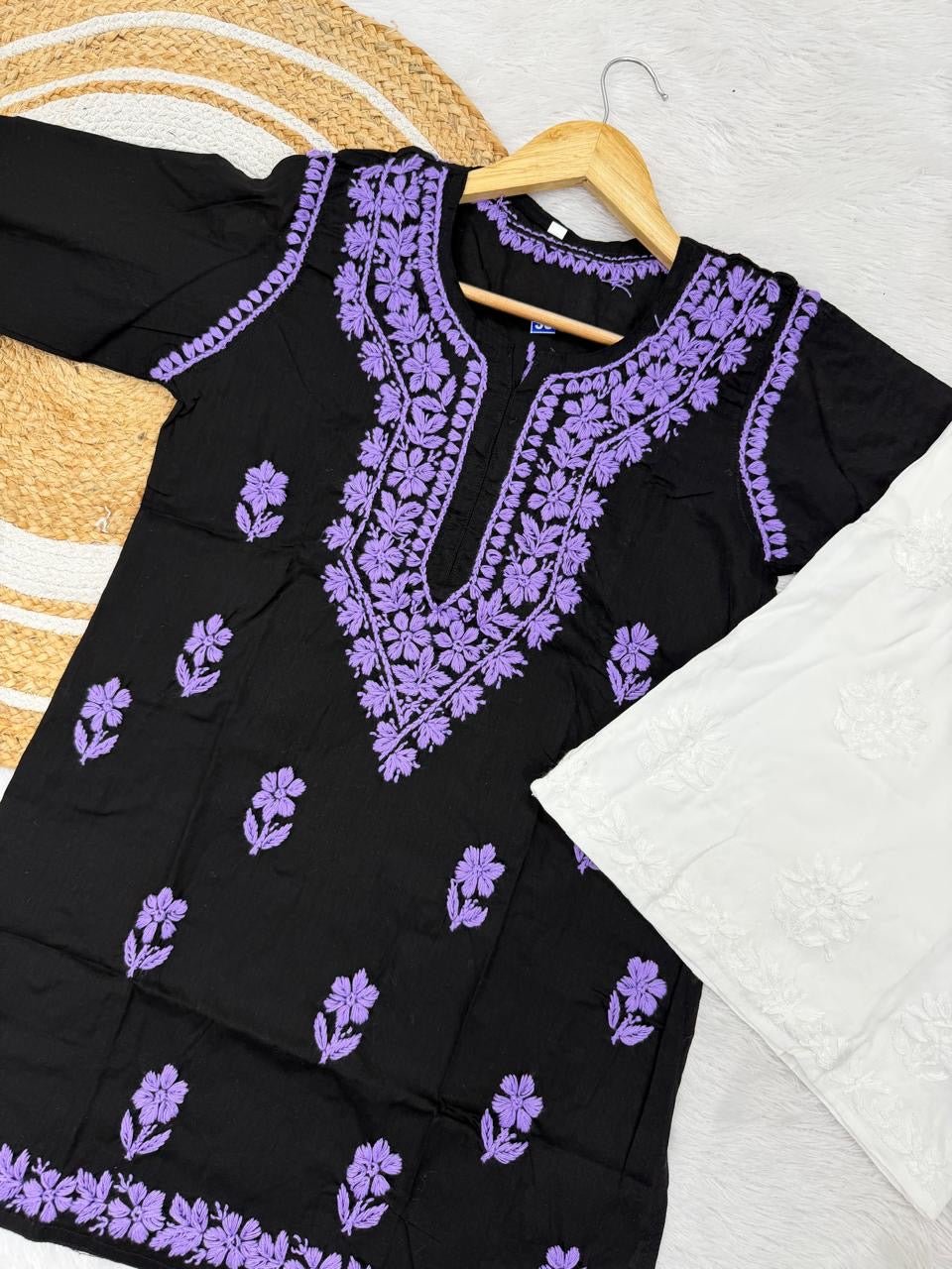 Cotton short color thread Top - Chikankari official