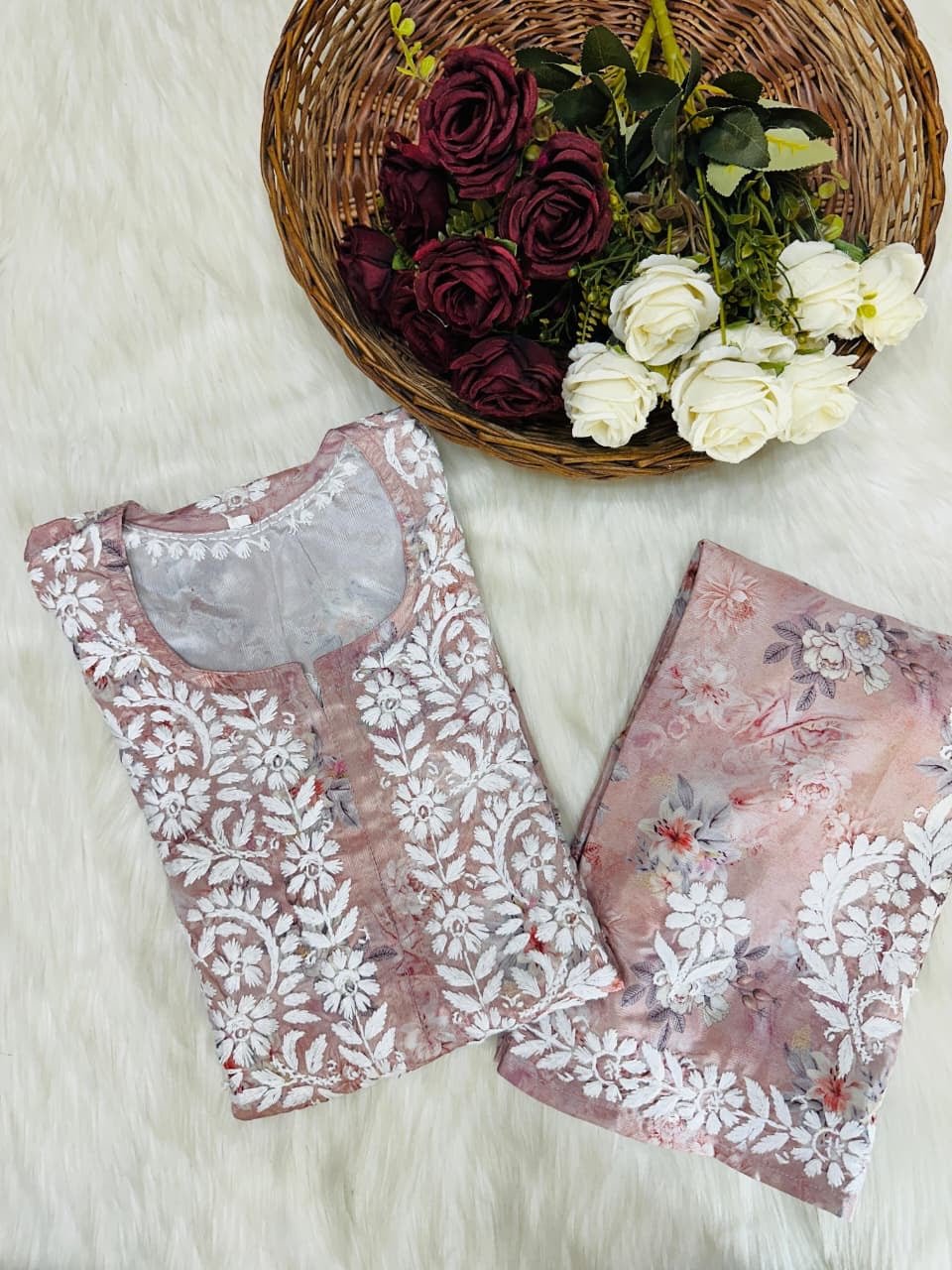 Crape soft Fabric Mul embroidered combo - Chikankari official