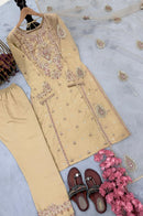 Cream Pakistani Pure Roman Silk Embroidered 3pc Set - Chikankari official