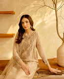 Cream Pakistani Pure Roman Silk Embroidered 3pc Set - Chikankari official