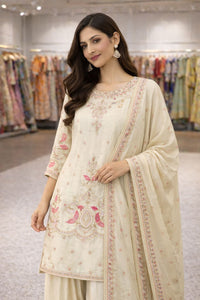 Cream silk 3pc designer Set - Chikankari official