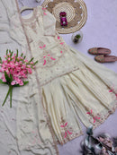 Cream silk 3pc designer Set - Chikankari official