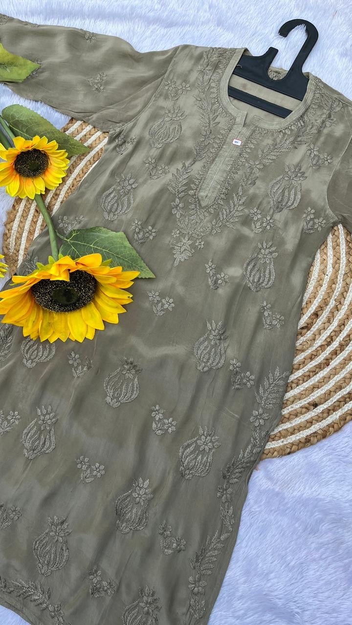 Creap dyeable 3d thread kurta - Chikankari official