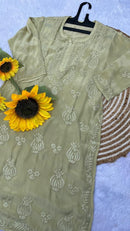 Creap dyeable 3d thread kurta - Chikankari official