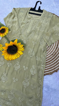 Creap dyeable 3d thread kurta - Chikankari official