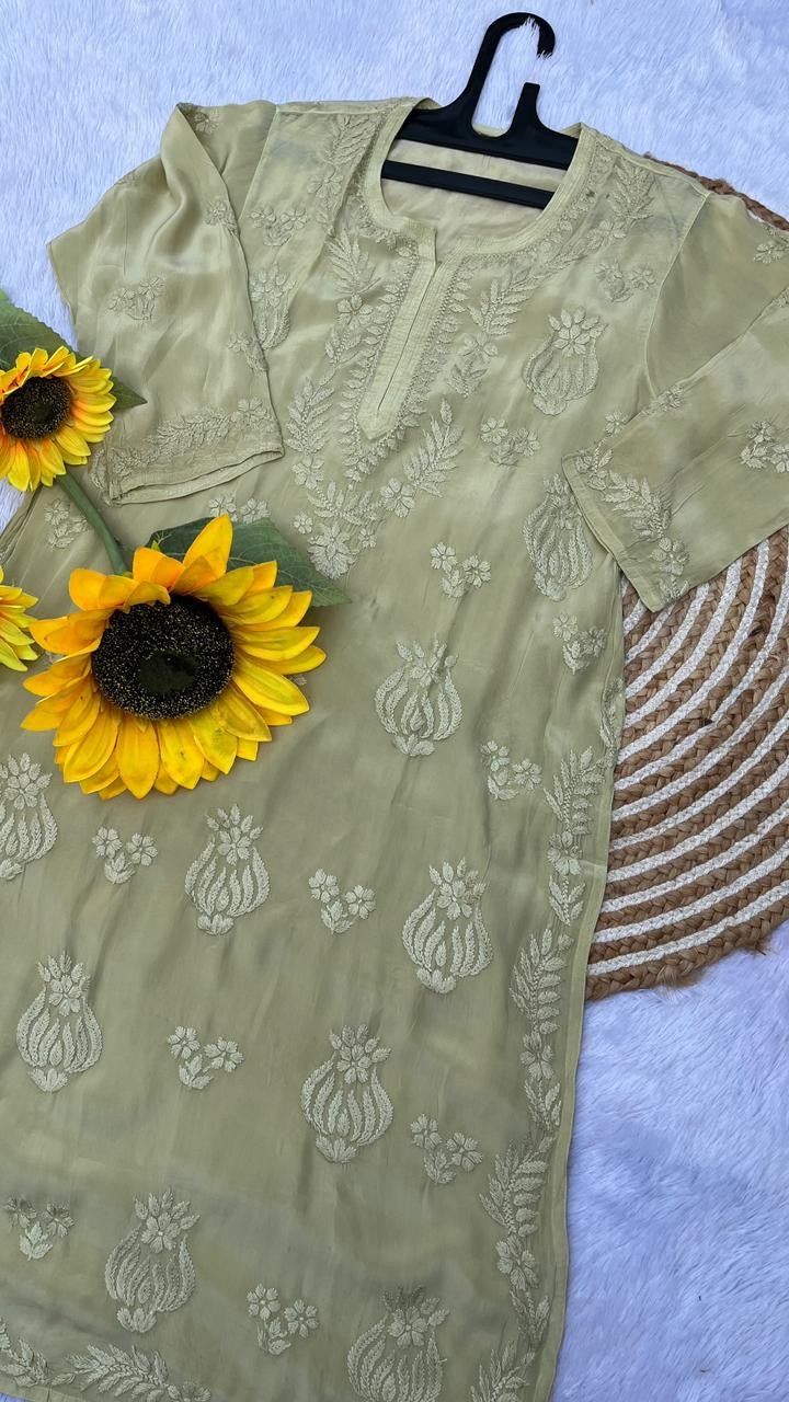 Creap dyeable 3d thread kurta - Chikankari official