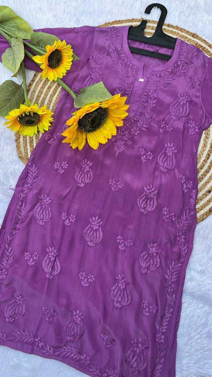 Creap dyeable 3d thread kurta - Chikankari official