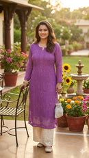 Creap dyeable 3d thread kurta - Chikankari official