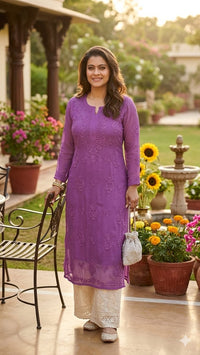 Creap dyeable 3d thread kurta - Chikankari official
