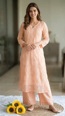 Creap dyeable 3d thread kurta - Chikankari official