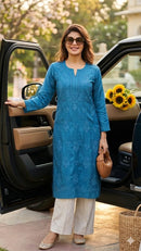 Creap dyeable 3d thread kurta - Chikankari official