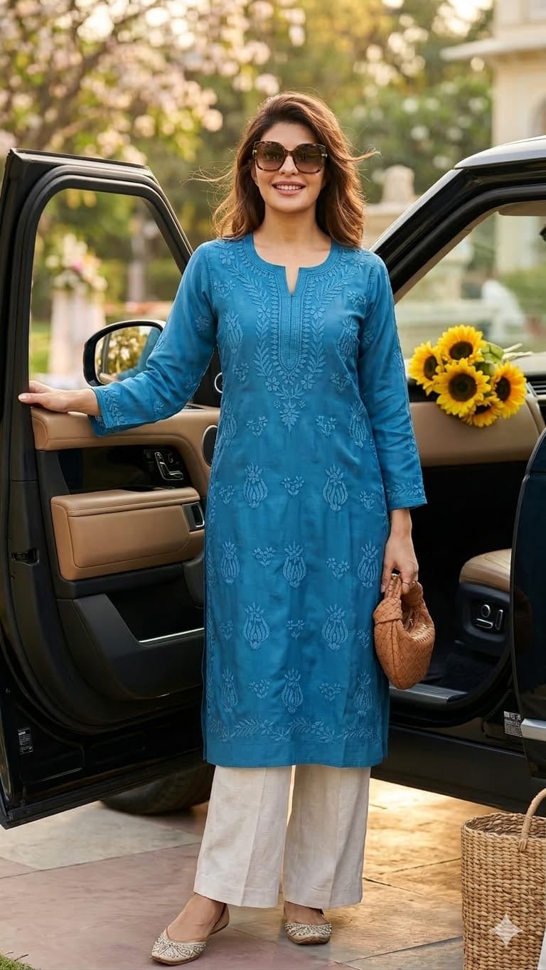 Creap dyeable 3d thread kurta