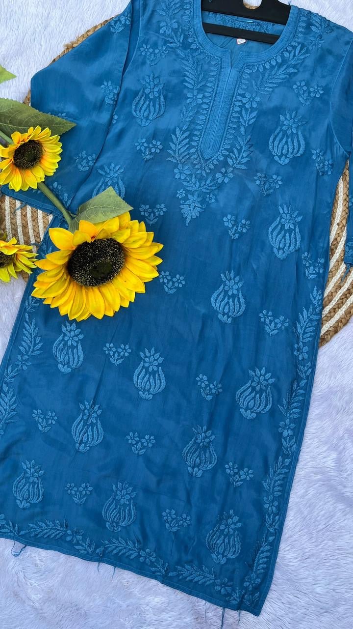 Creap dyeable 3d thread kurta - Chikankari official