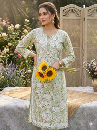 Creap printed Designer kurta - Chikankari official