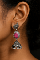 Crystal Cascade Chandbalis with Ruby Teardrops - Chikankari official