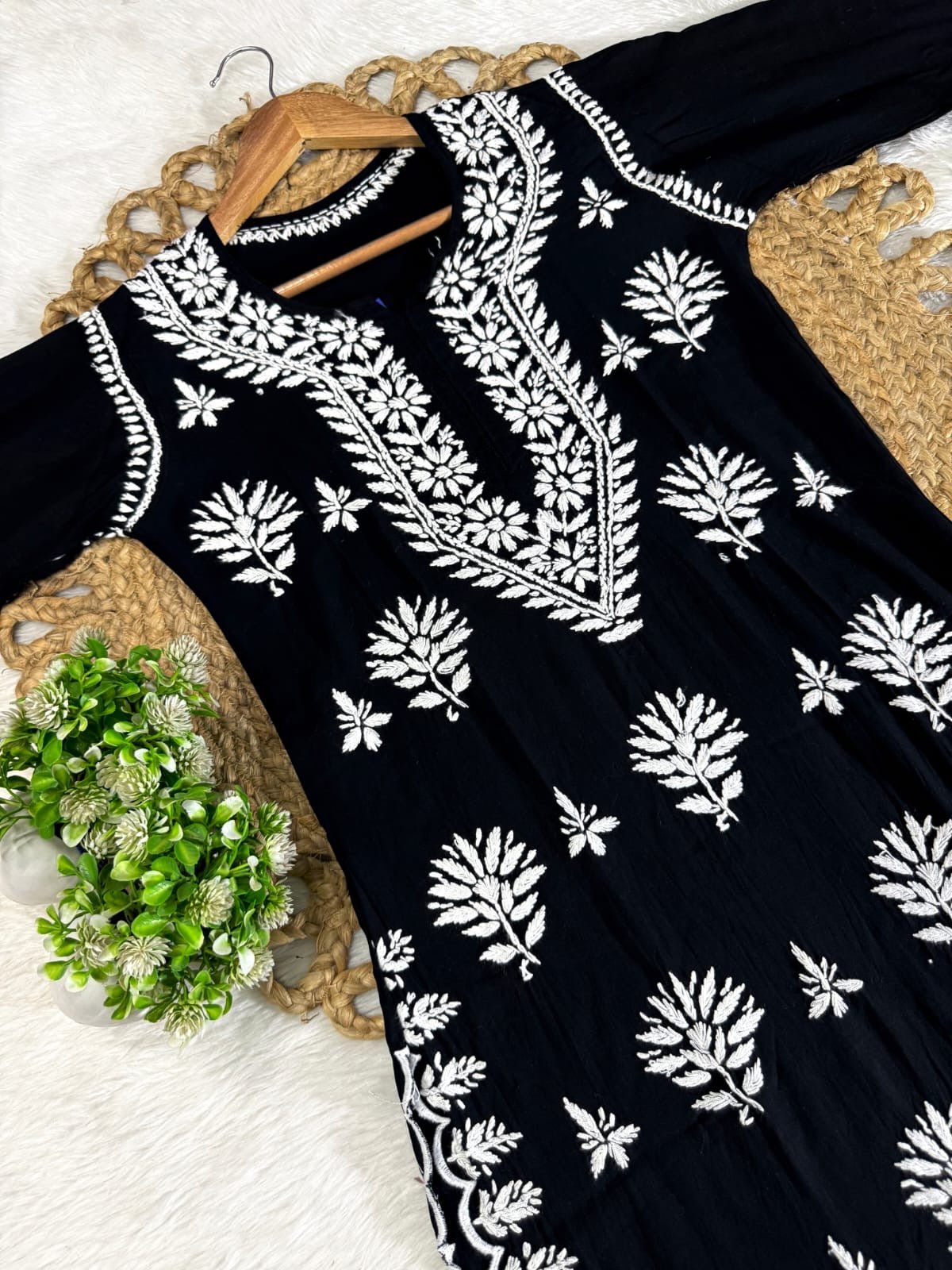 Cutwork White thread rayon 2pc - Chikankari official