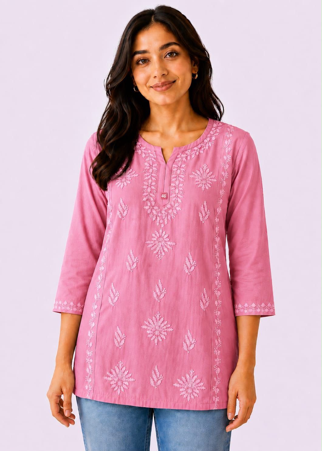 Rayon Dyeable Short Handwork Buta Top