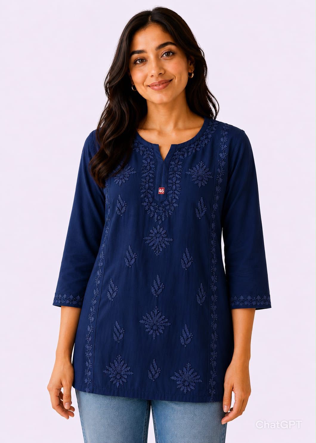 Rayon Dyeable Short Handwork Buta Top
