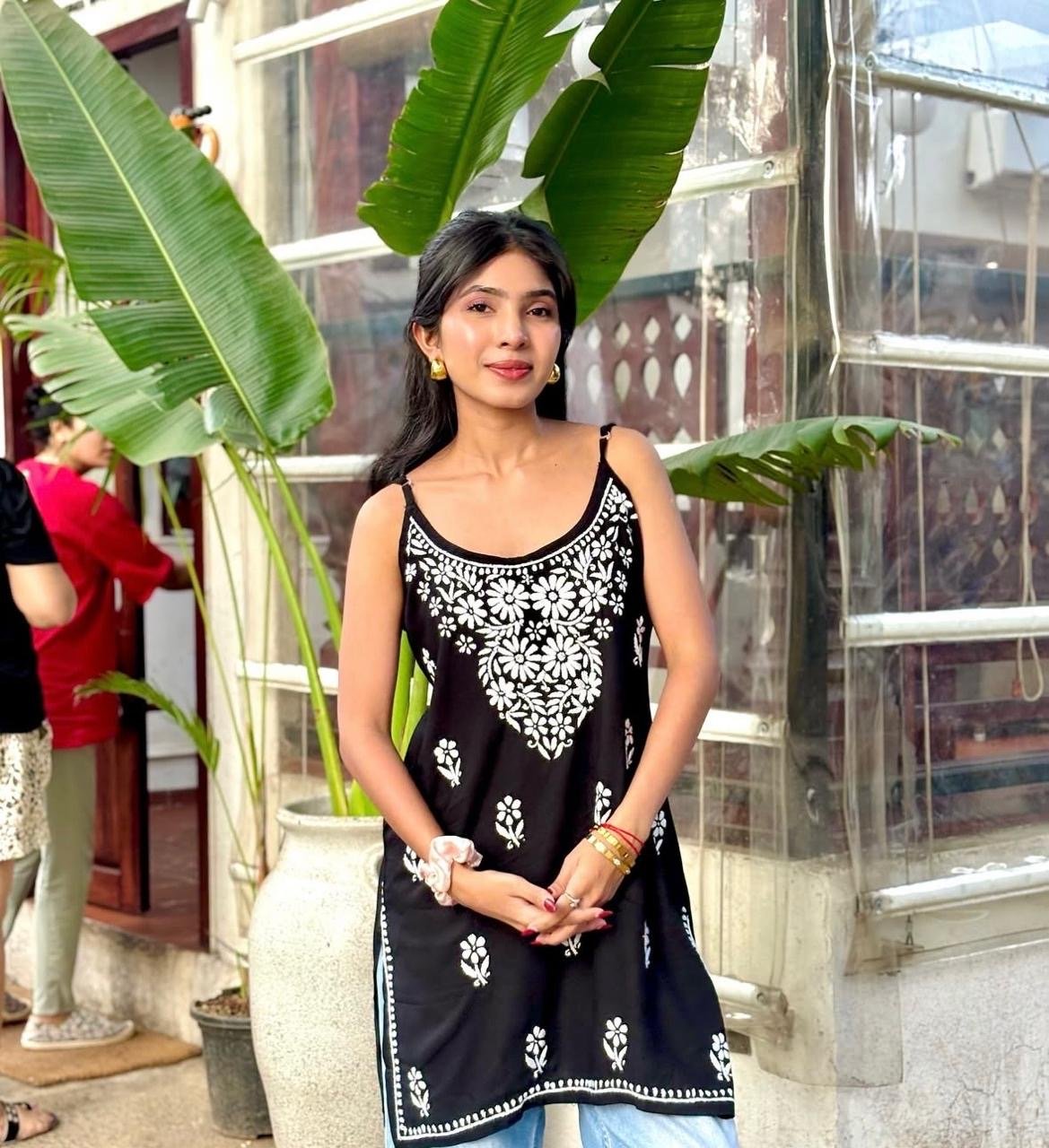 Daily Wear Comfort chikankari Noodle Strap Kurti - Chikankari official