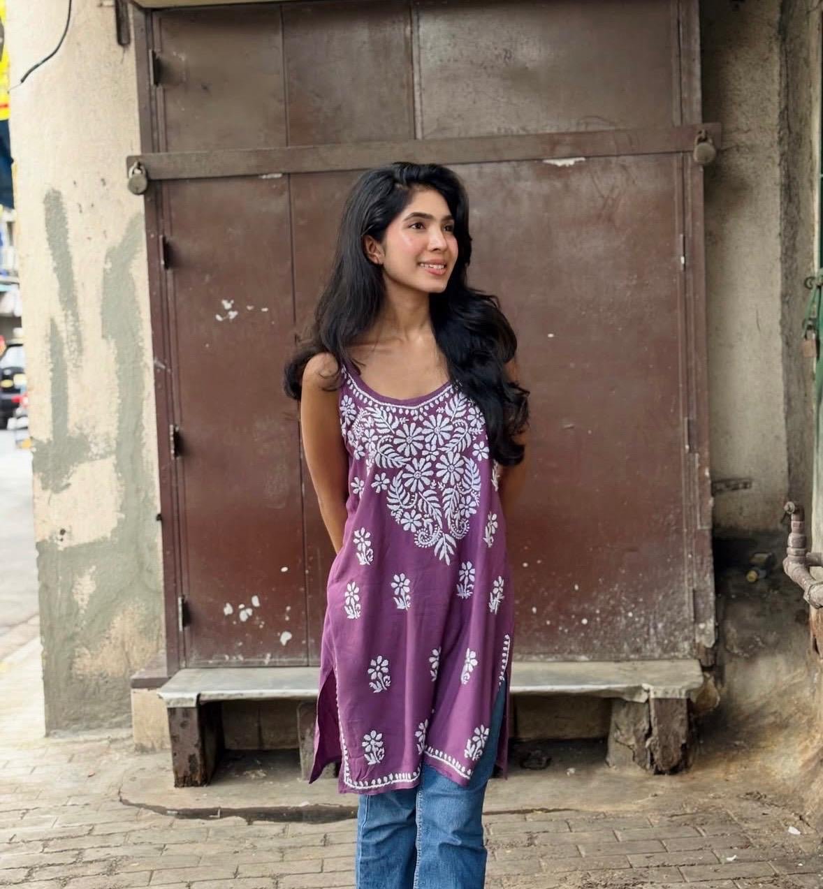 Daily Wear Comfort chikankari Noodle Strap Kurti - Chikankari official