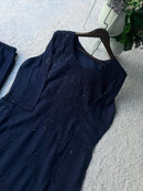 Denim blue 3pc Ayaat Embroidered Set - Chikankari official