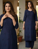 Denim blue 3pc Ayaat Embroidered Set - Chikankari official