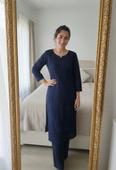 Denim blue 3pc Ayaat Embroidered Set - Chikankari official