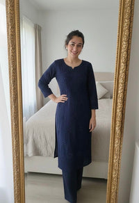 Denim blue 3pc Ayaat Embroidered Set - Chikankari official