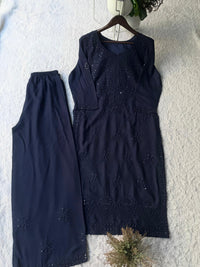 Denim blue 3pc Ayaat Embroidered Set - Chikankari official