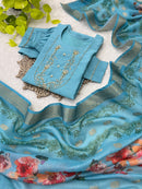 Designed Kurti Pant Dupatta in Roman Soft silk touch - Chikankari official
