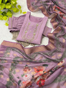 Designed Kurti Pant Dupatta in Roman Soft silk touch - Chikankari official