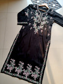 Designer Black kurta with dual colour thread fine chikankari work - Chikankari official