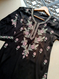 Designer Black kurta with dual colour thread fine chikankari work - Chikankari official