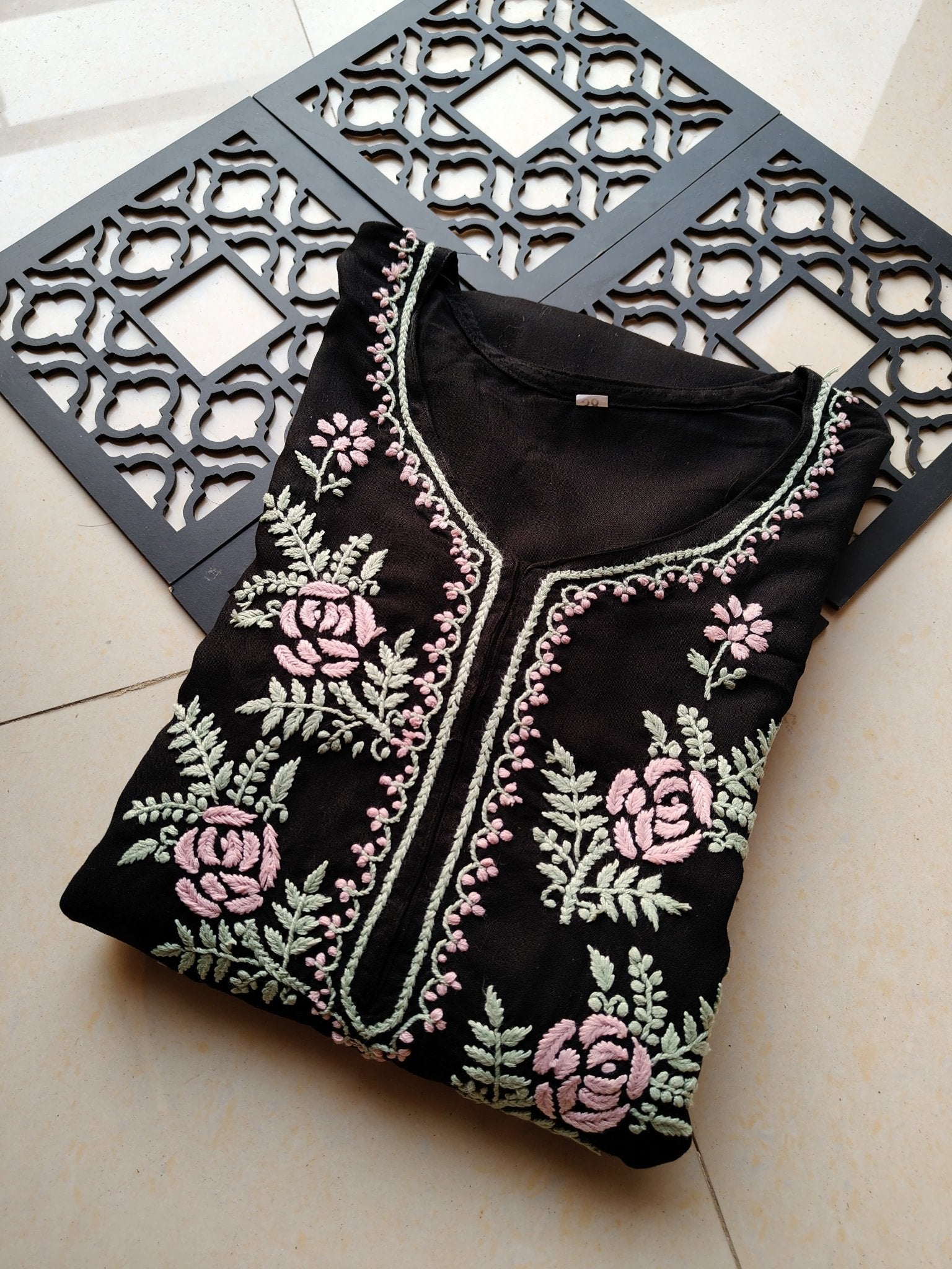 Designer Black kurta with dual colour thread fine chikankari work - Chikankari official