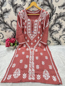 Designer Lanel with flower rayon Kurta - Chikankari official